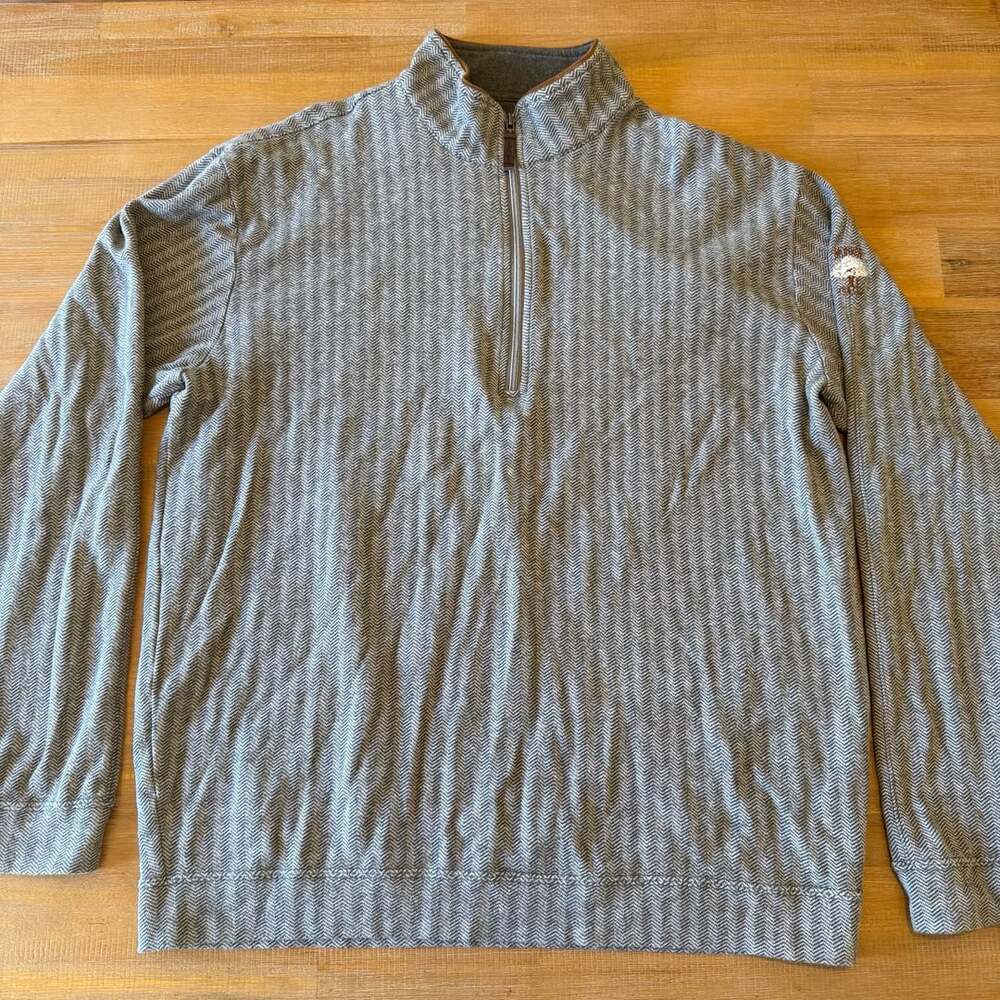 Straight Down Men's Gray Herringbone Quarter Zip Pullover Sweater XL